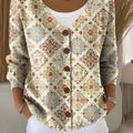 Retro Pattern Loop Print Buttoned V-neck Cardigan Sweater