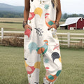 Women's Funny Chick Art  Print Casual 100% Cotton Wide Leg Jumpsuit