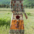 Robe à manches longues et col en V pour femme, imprimé floral et géométrique ethnique vintage