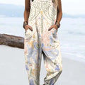 Women's Artistic Creative Pony Print Casual 100% Cotton Wide Leg Jumpsuit