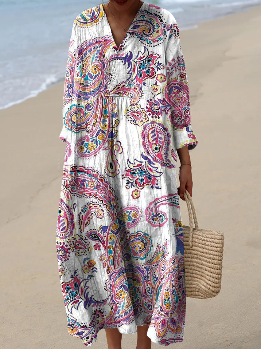 Women's Vintage Lovely Floral Art Print Cotton Dress