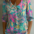 Women's Floral Art Print Casual Stylish Cotton Linen Shirt