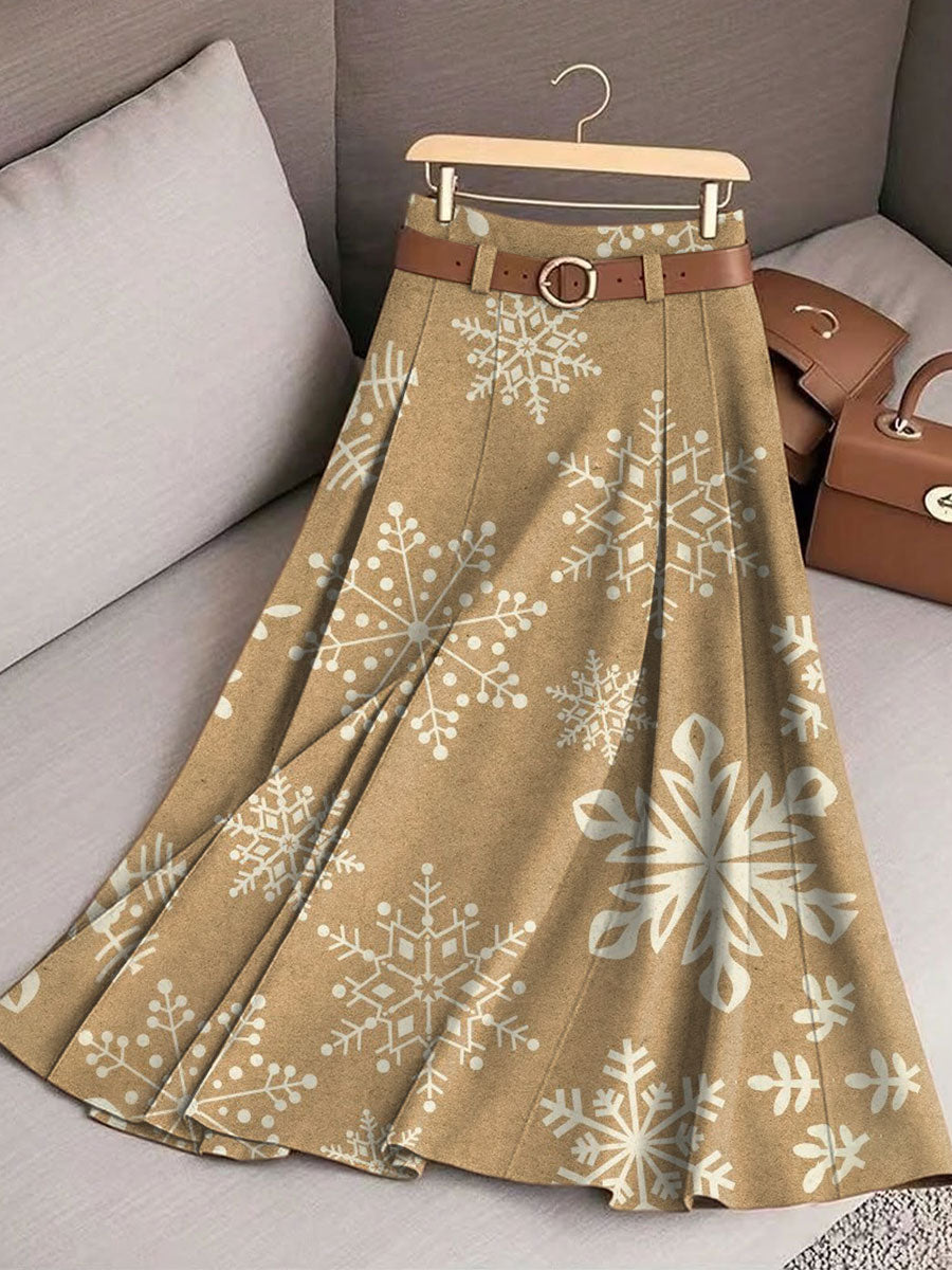 Women's Vintage Christmas Art Print Cotton Skirt