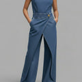 Women's Round Neck Sleeveless Casual Loose Denim Wide-leg Jumpsuit