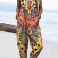Women's Vintage Floral Pattern Art Print Casual 100% Cotton Wide Leg Jumpsuit