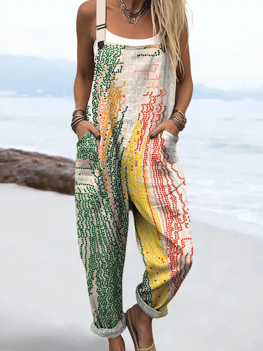 Women's Abstract Pattern Art Print Casual 100% Cotton Wide Leg Jumpsuit