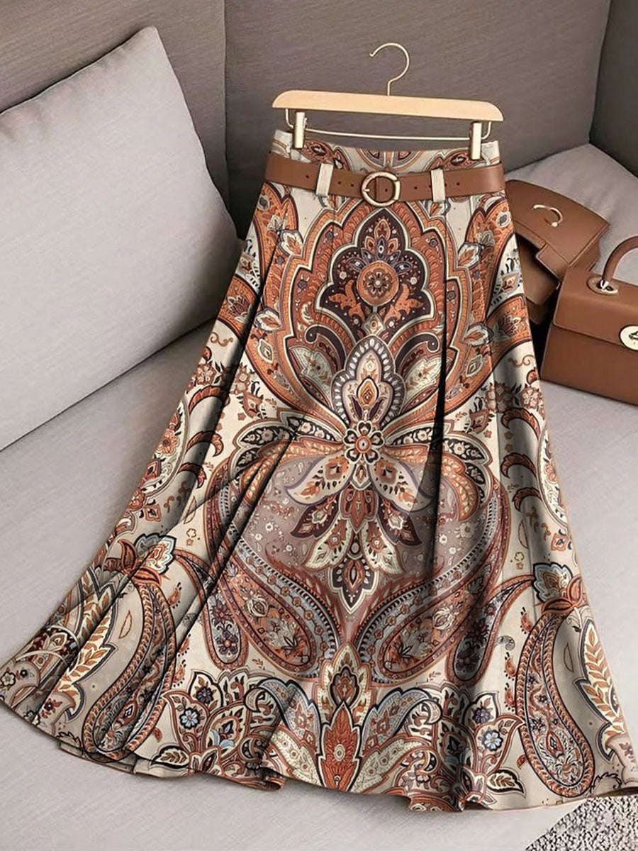 Women's Retro Flowers Pattern Casual Print Cotton Skirt