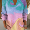 Women's Color Mixing Blocks Printed Casual Sweater