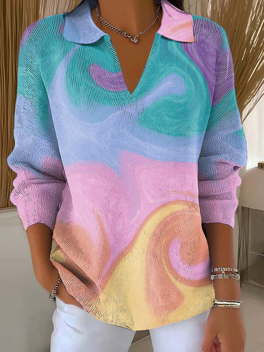 Women's Color Mixing Blocks Printed Casual Sweater
