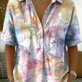 Women's Vintage Floral Art Print Cotton-linen Short-sleeve Shirt