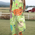 Women's  Funny Sheep Art Print Casual 100% Cotton Wide Leg Jumpsuit