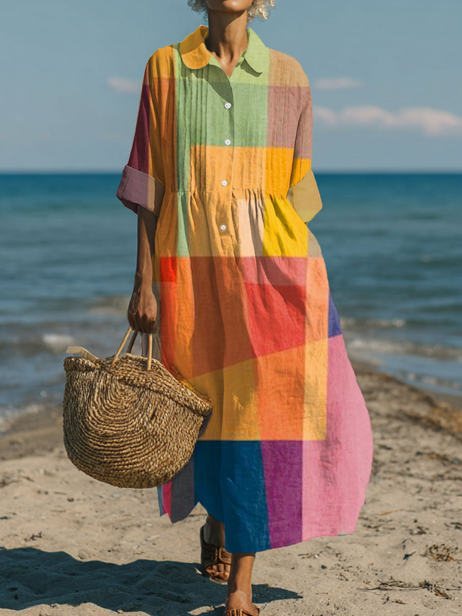 Women's Vintage Abstract Geometry Art Print Pleated Casual Dress