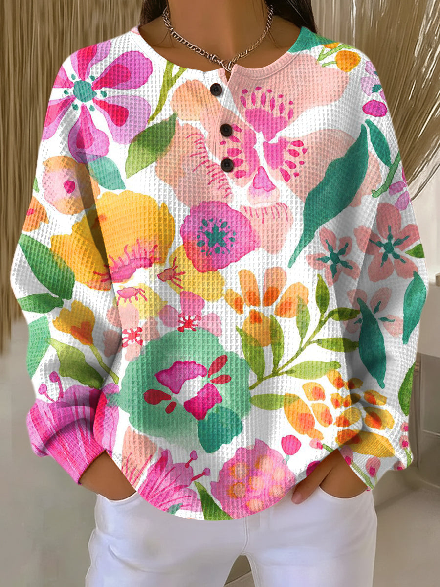 Women's Beautiful Colorful Floral Painting Art Print Casual Cotton Sweatshirt