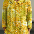 Damen-Vintage-Herbst-Blumenmuster-Kunstdruck-Freizeitpullover mit Peter-Pan-Kragen und 3-4-Ärmeln