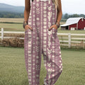 Women's  Vintage Abstract Geometric Art Print Casual 100% Cotton Wide Leg Jumpsuit