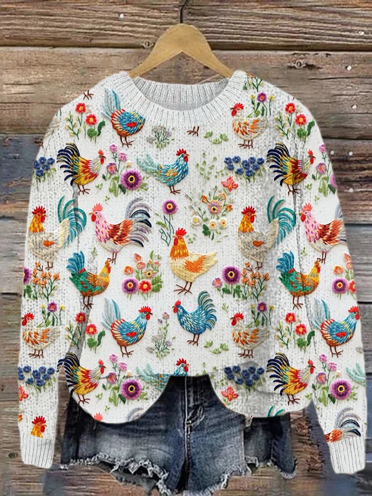 funny-chicken-art-print-knit-pullover-sweater