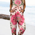 Damen-Jumpsuit mit Vintage-Blumenmuster, lässig, aus 100 % Baumwolle, weites Bein 
