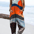 Women's Abstract Pattern Art Print Casual 100% Cotton Wide Leg Jumpsuit