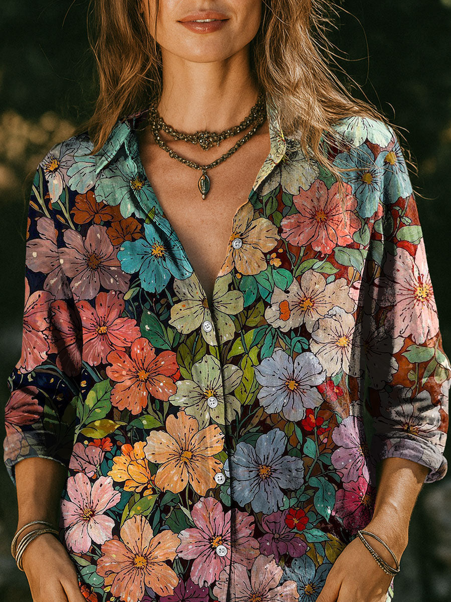 Women's Multicolor Floral Flowers Print Casual Cotton Shirt