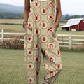 Women's Vintage Insects Art Print Casual 100% Cotton Wide Leg Jumpsuit