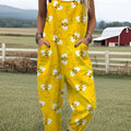 Women's Funny  Bee Art Print Casual 100% Cotton Wide Leg Jumpsuit