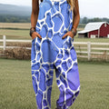 Women's Abstract Ocean Texture Art Print Casual 100% Cotton Wide Leg Jumpsuit