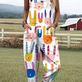 Women's Art Abstract Colourful Rabbit Print Casual 100% Cotton Wide Leg Jumpsuit