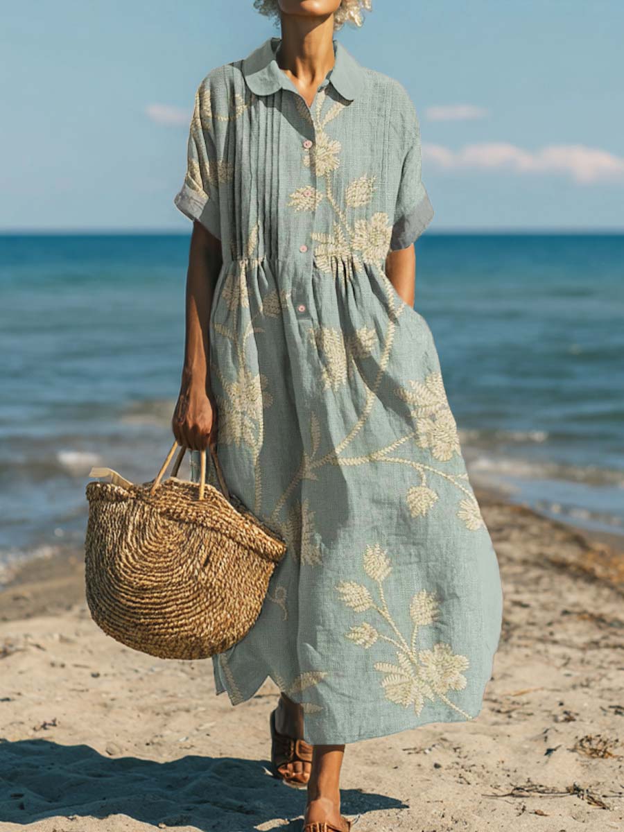 Women's Vintage Floral Art Print Cotton Dress