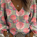 Women's Vintage Floral Art Pattern Print Casual Cotton And Linen Shirt