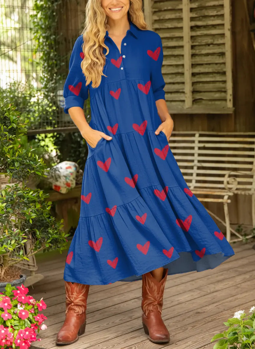 Women's Love Pattern Art Print Casual Cotton Dress