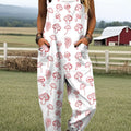 Women's Vintage Mushroom Art Print Casual 100% Cotton Wide Leg Jumpsuit