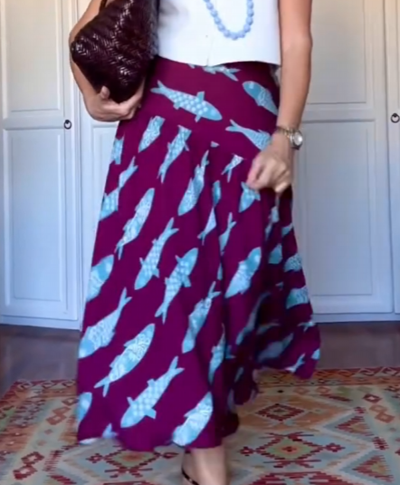 Ocean Fish Print Pleated Skirt