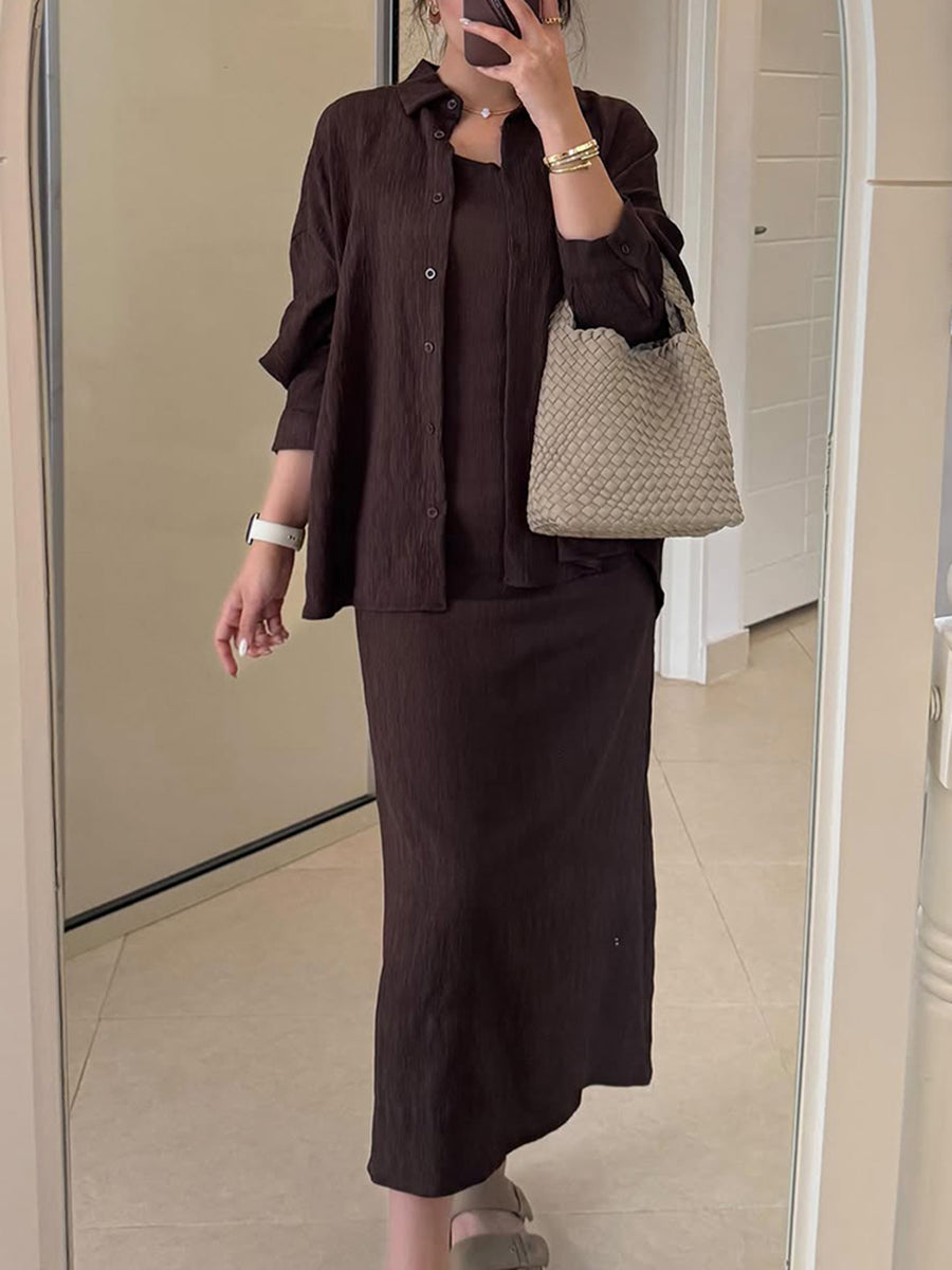 Women's Cotton and Linen Suspender Skirt Two Piece Set