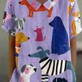 Women's Dog  Art Print Casual Cotton And Linen Shirt