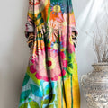 Women's Beautiful Colorful Abstract Floral Painting Art Print Pocket Cotton Dress