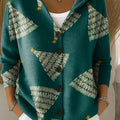 Women's Vintage Christmas Trees Pattern Printed Casual Hooded Button Sweater