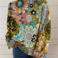 Pull à col roulé en maille à imprimé floral vintage pour femme 