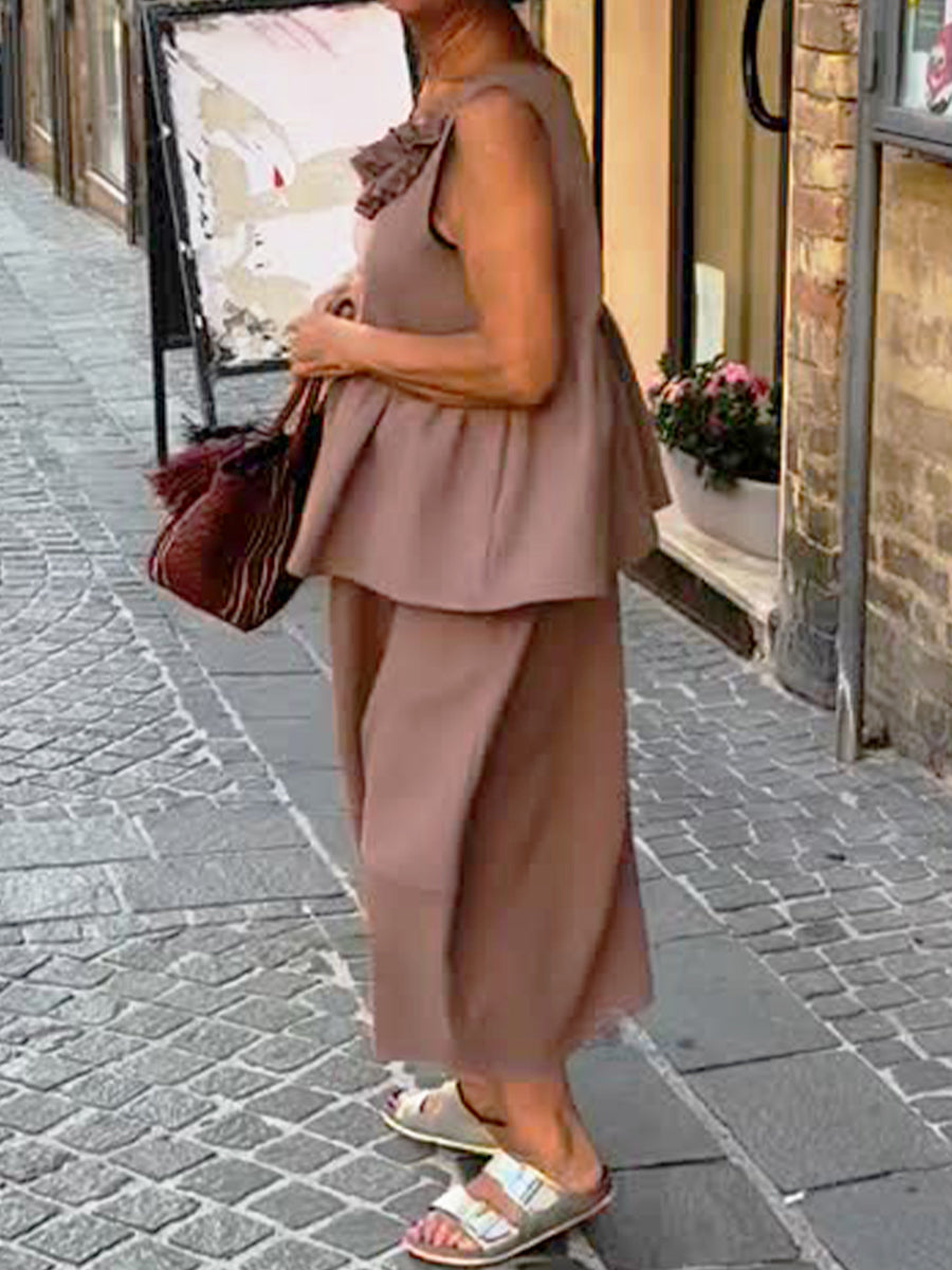 Women's Casual Sleeveless Top and Skirt Two-piece Set