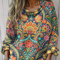 Women's  Vintage Cashew Flower Art Print Casual Long Sleeve Comfortable Cotton Shirt