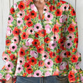 Women's  Vintage Flower Art Print Casual  Cotton And Linen Shirt