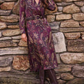 Women's Paisley Print V-Neck Long Sleeve Casual Loose Dress