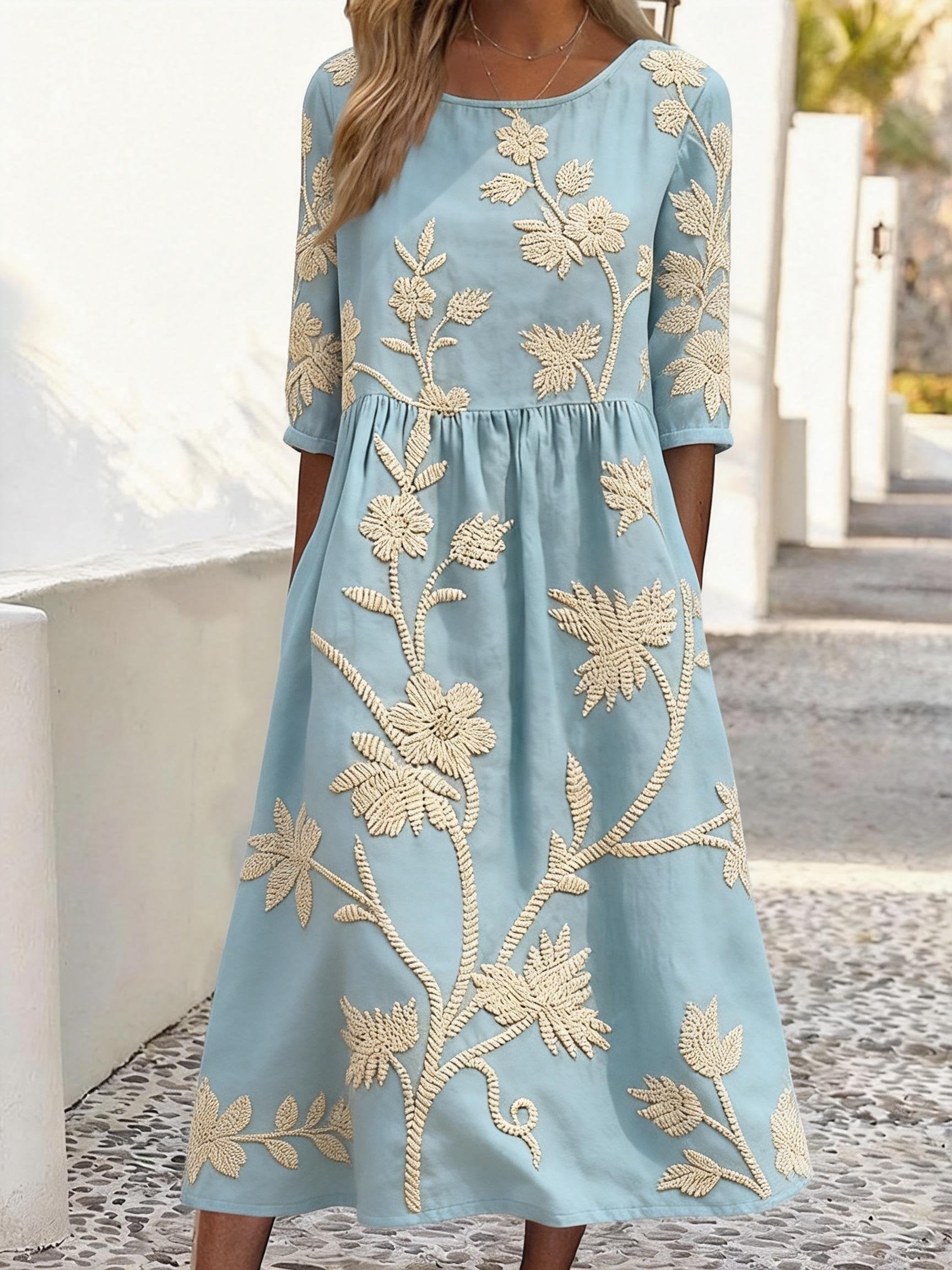 Women's Floral Print Casual Cotton-linen Dress
