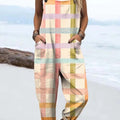 Women's Colourful Artistic Lines Print Casual 100% Cotton Wide Leg Jumpsuit