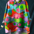 Colorful Sardine Fish Pattern Printed Women's Casual Cotton And Linen Shirt
