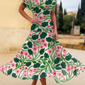 Women's Vintage Flower Art Print  Flowy Casual Dress