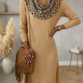Leopard-print Scarf-neck Stretch-knit Dress