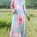 Women's Crayon-Style Big Flowers Art Print Long-sleeved Dress