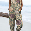 Women's Vintage Flower Art Print Casual 100% Cotton Wide Leg Jumpsuit