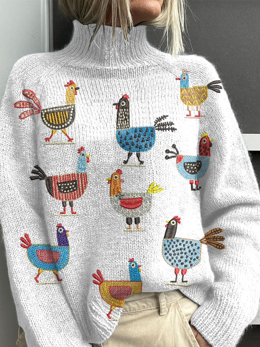 funny-chicken-art-print-knit-turtleneck-pullover-sweater-rhn2