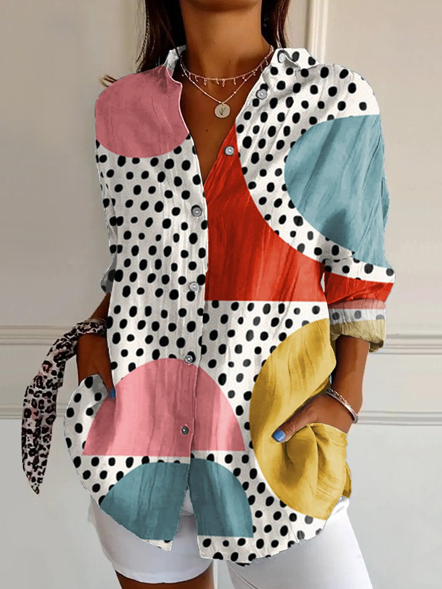 Women's  Abstract Geometric Art Print Casual Cotton Shirt